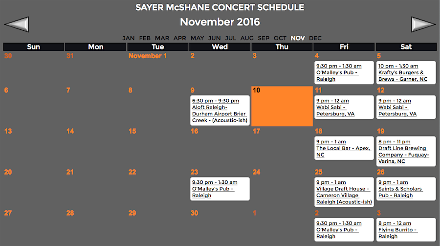 Sayer McShane November Concert Schedule