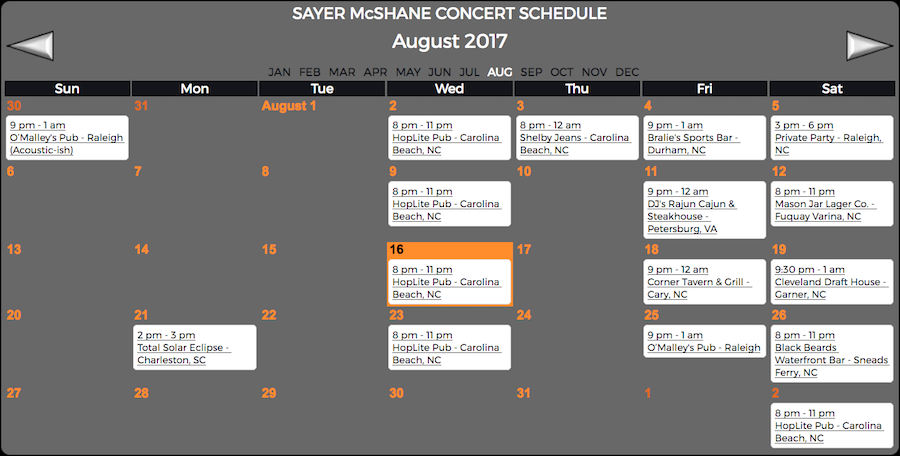 Sayer McShane August Concert Schedule