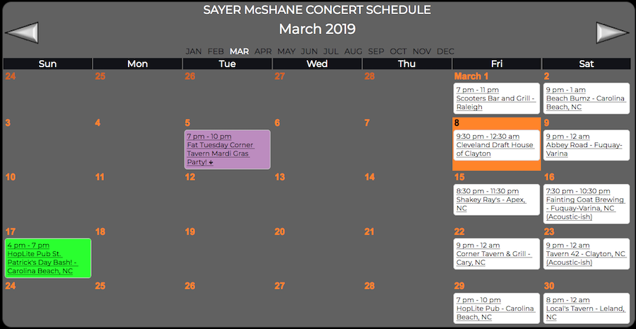 Sayer McShane March Concert ScheduleSayer McShane March Concert Schedule