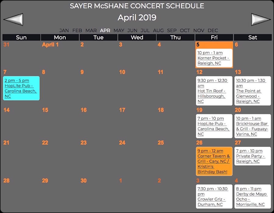 Sayer McShane April Concert Schedule