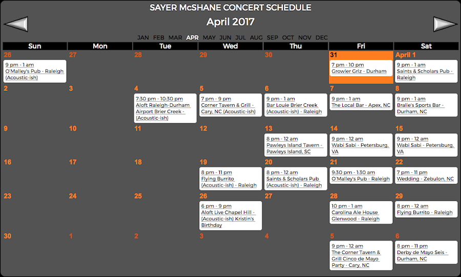 Sayer McShane April Schedule