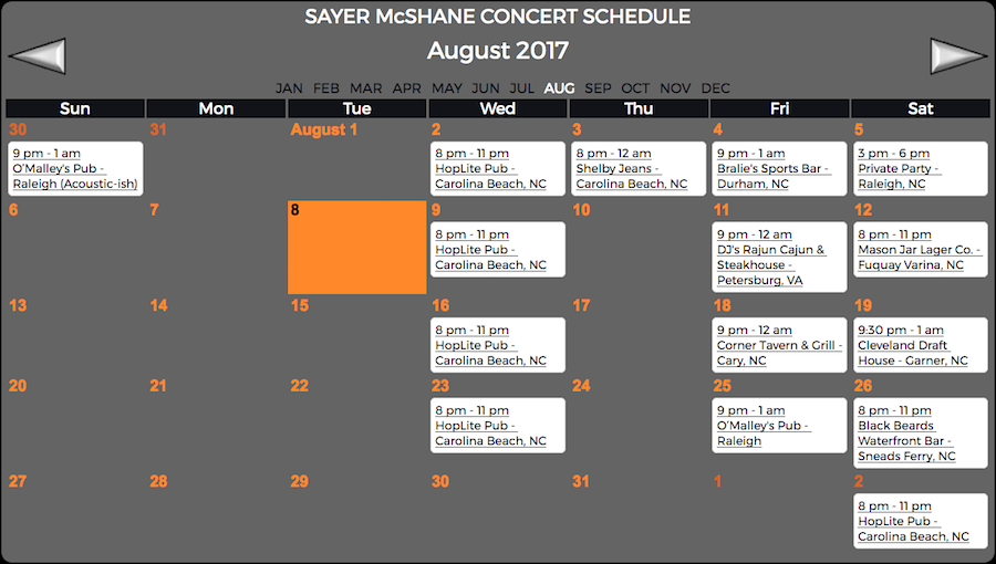 Sayer McShane August Concert Schedule