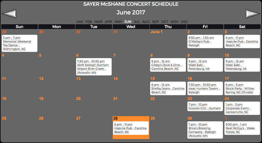 Sayer McShane June Concert Schedule