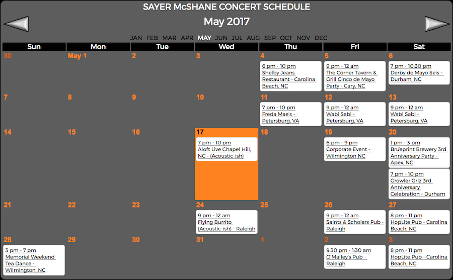 Sayer McShane May Concert Schedule