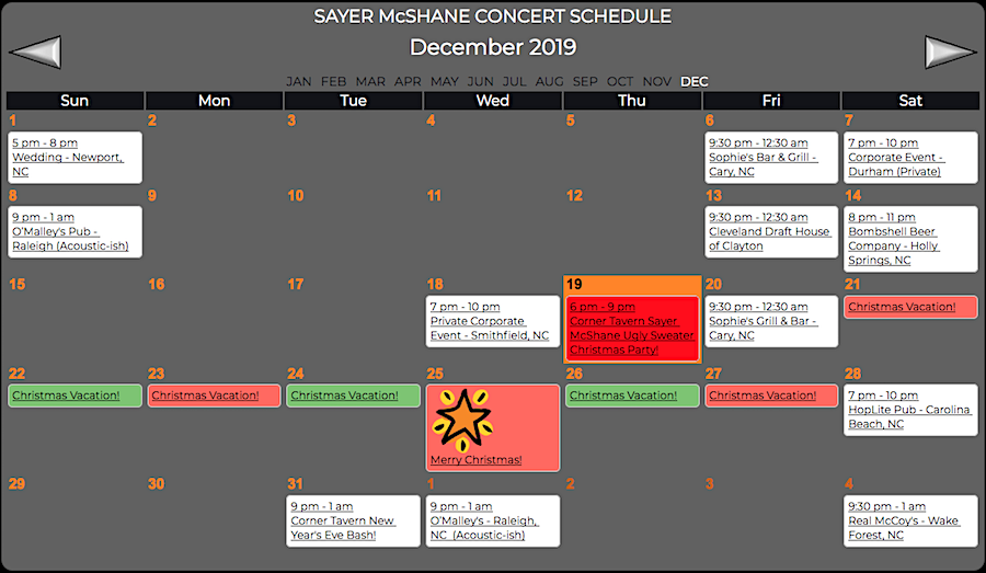 Sayer McShane December Concert Schedule