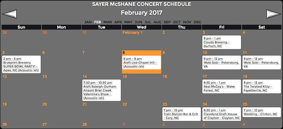 Sayer McShane February Concert Schedule