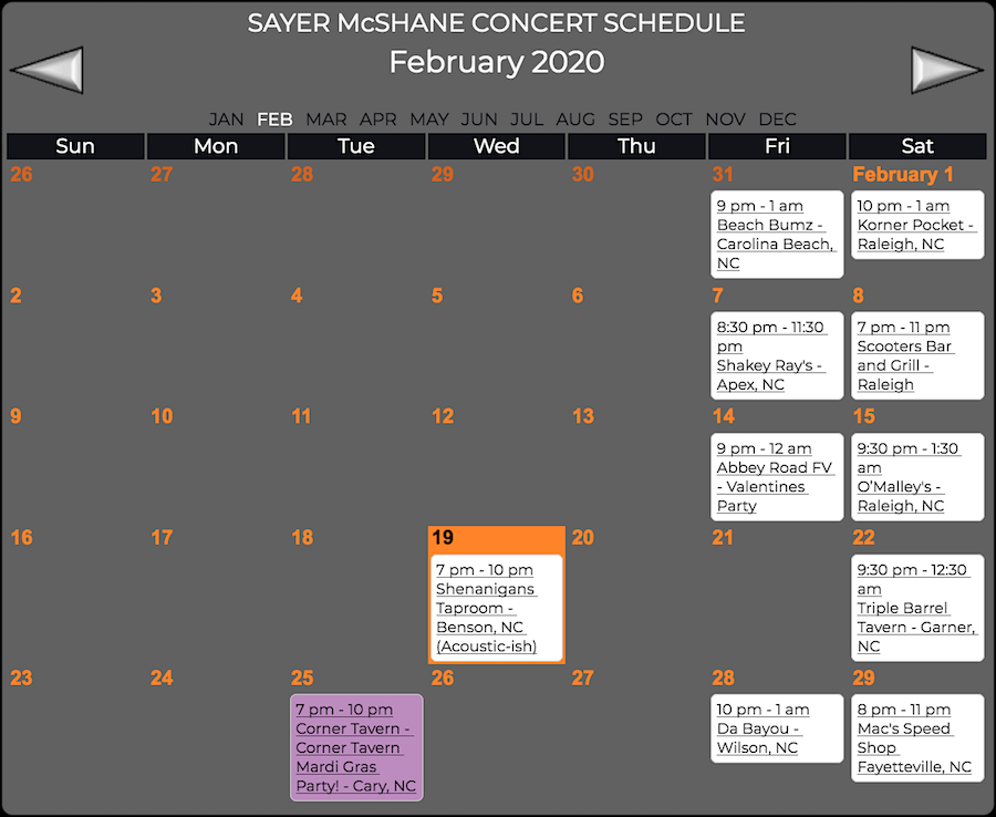 Sayer McShane February Concert Schedule