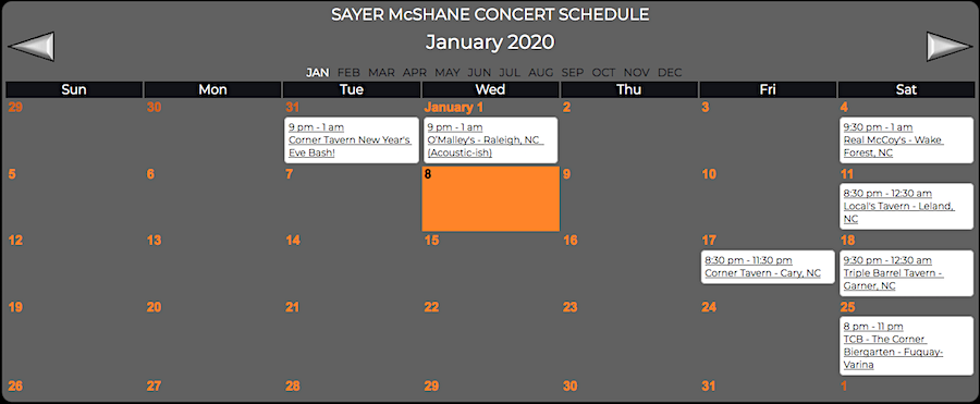 Sayer McShane January Concert Schedule