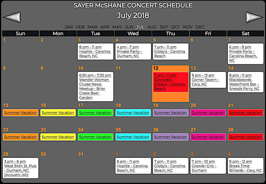 Sayer McShane July Concert Schedule