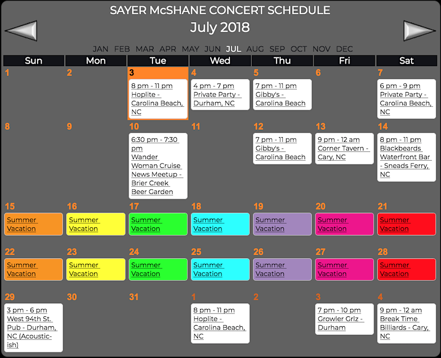 Sayer McShane July Concert Schedule