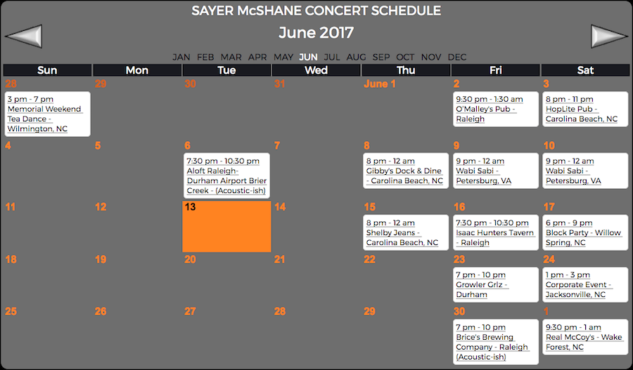 Sayer McShane June Concert Schedule