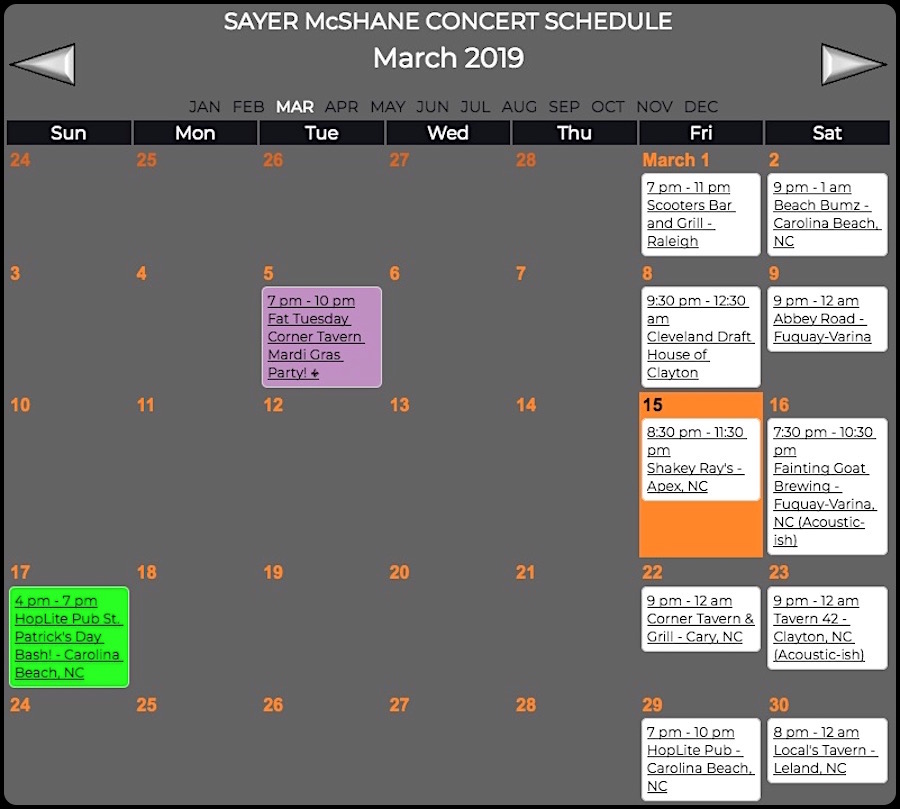 Sayer McShane March Concert Schedule