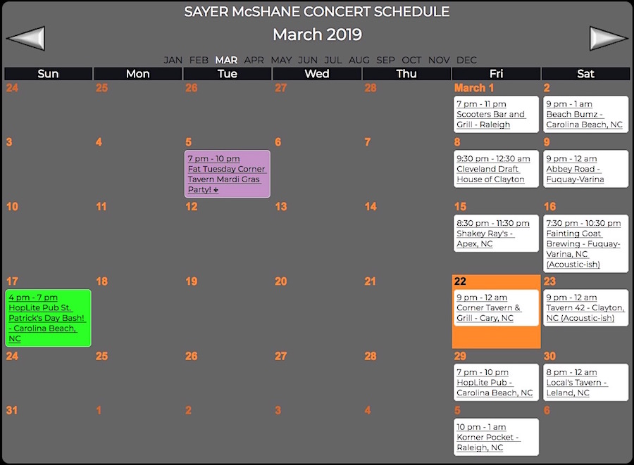 Sayer McShane March Concert Schedule