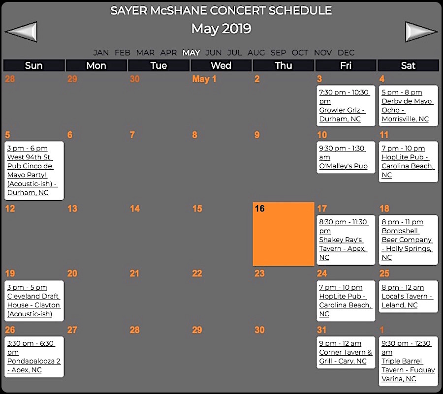 Sayer McShane May Concert Schedule