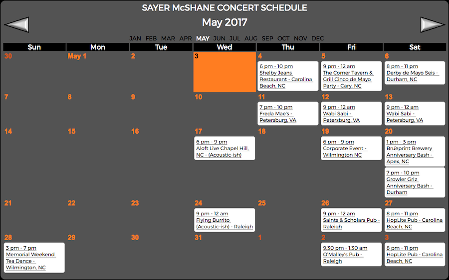 Sayer McShane May Concert Schedule
