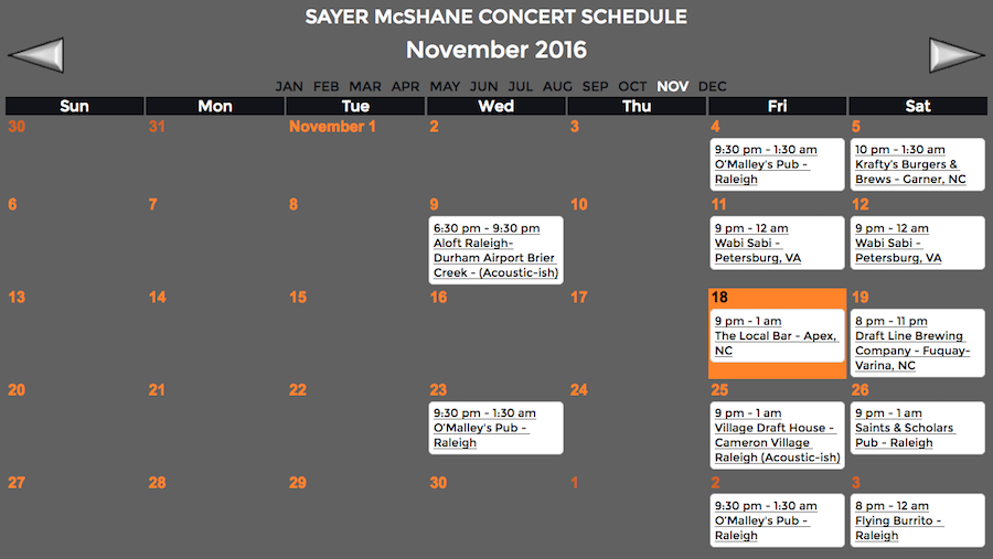 Sayer McShane November Concert Schedule