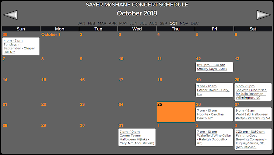 Sayer McShane October Concert Schedule