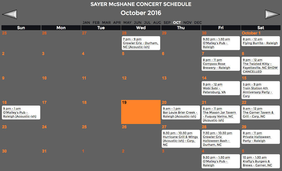 Sayer McShane October Concert Schedule
