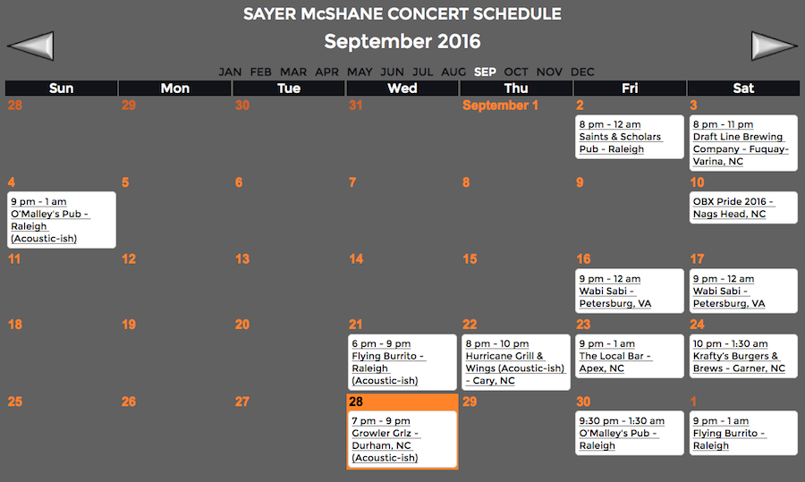 Sayer McShane September Concert Schedule