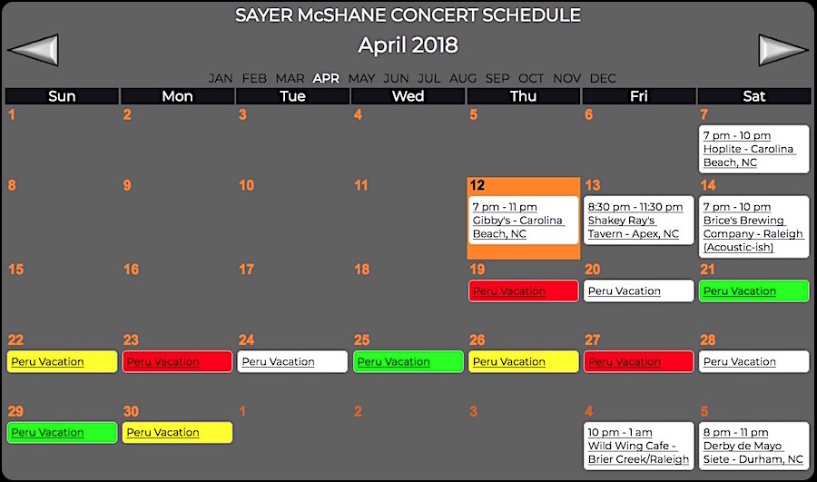 Sayer McShane April Concert Schedule