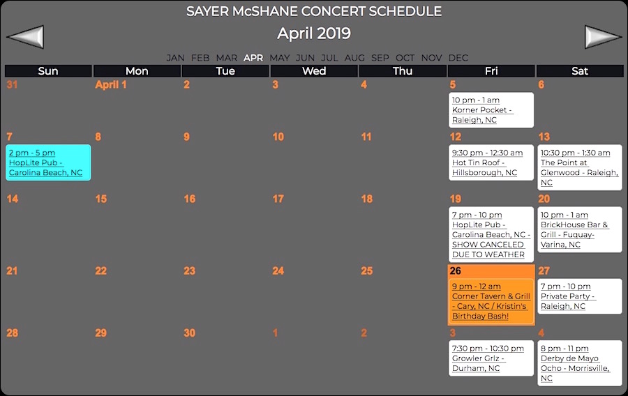 Sayer McShane April Concert Schedule