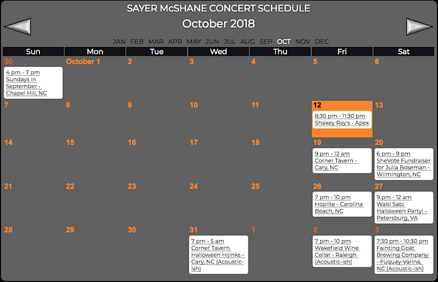 Sayer McShane October Concert Schedule