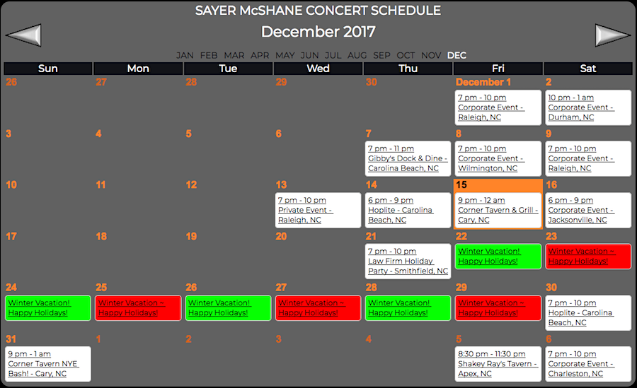 Sayer McShane December Concert Schedule