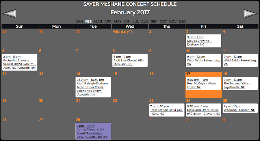 Sayer McShane February Concert Schedule