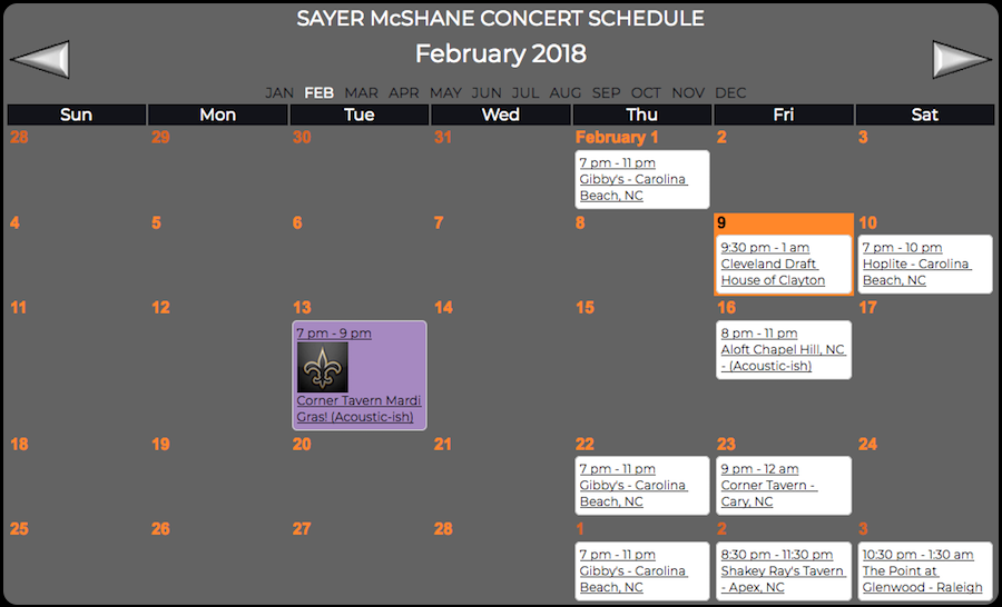 Sayer McShane February Concert Schedule