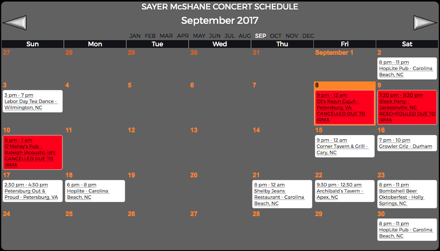 Sayer McShane September Concert Schedule