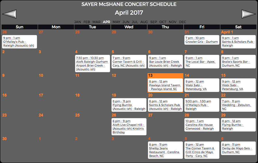 Sayer McShane April Concert Schedule