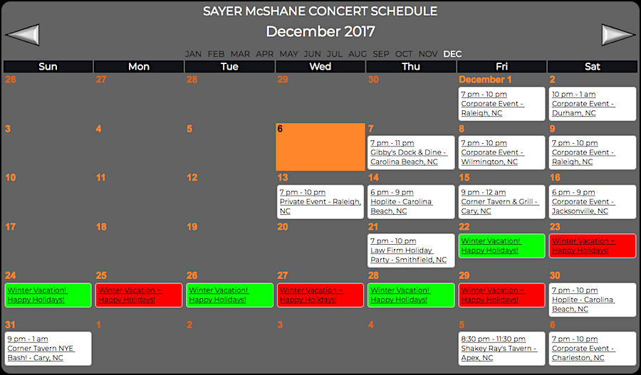 Sayer McShane December Concert Schedule