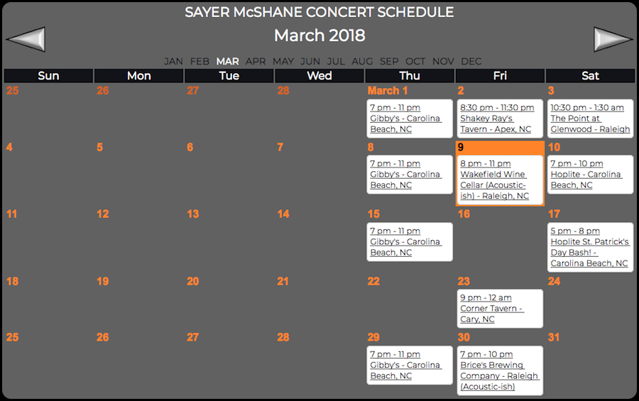 Sayer McShane March Concert Schedule