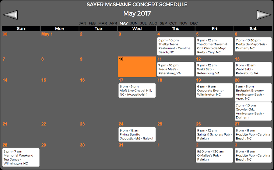 Sayer McShane May Concert Schedule