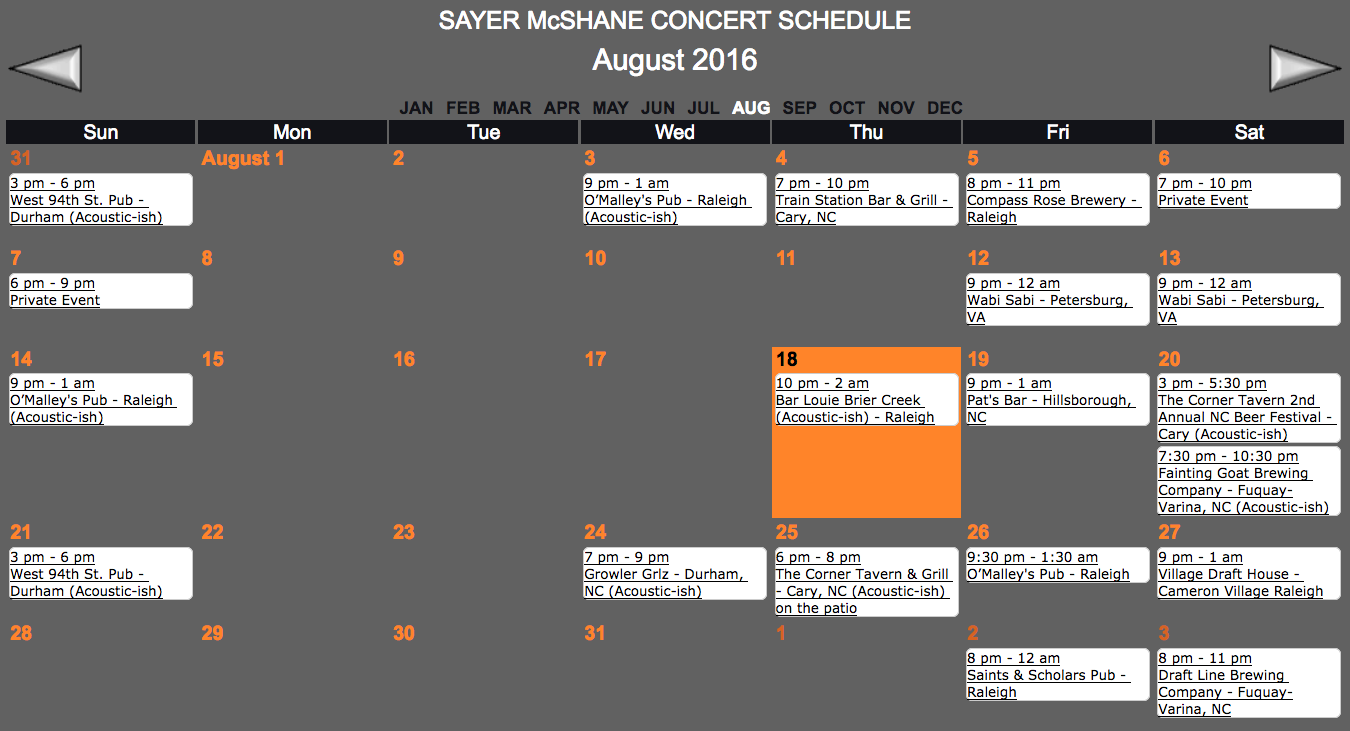 Sayer McShane August Concert Schedule